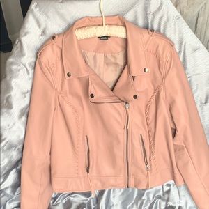 Plus size rose-pink women’s leather jacket